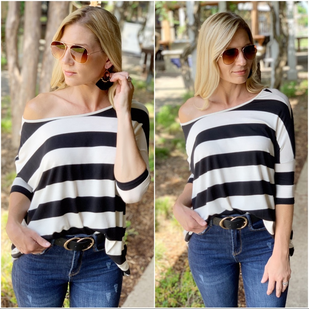 ✨LAST ONE✨Black and ivory striped dolman tunic - Picture 3 of 3